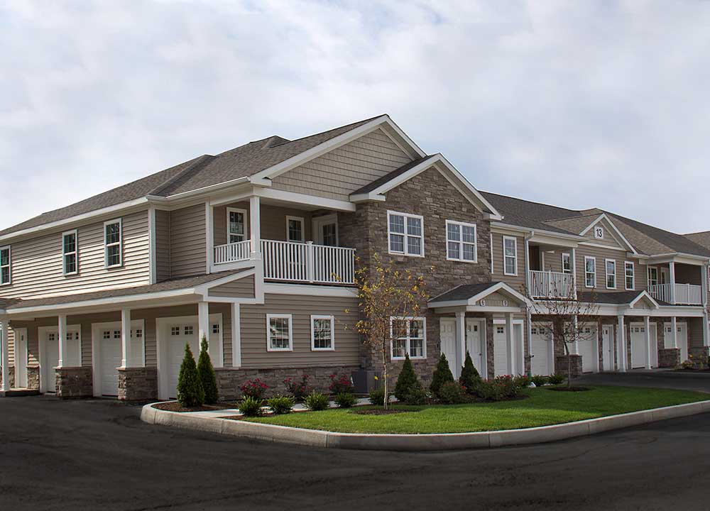 Apartment building with garages