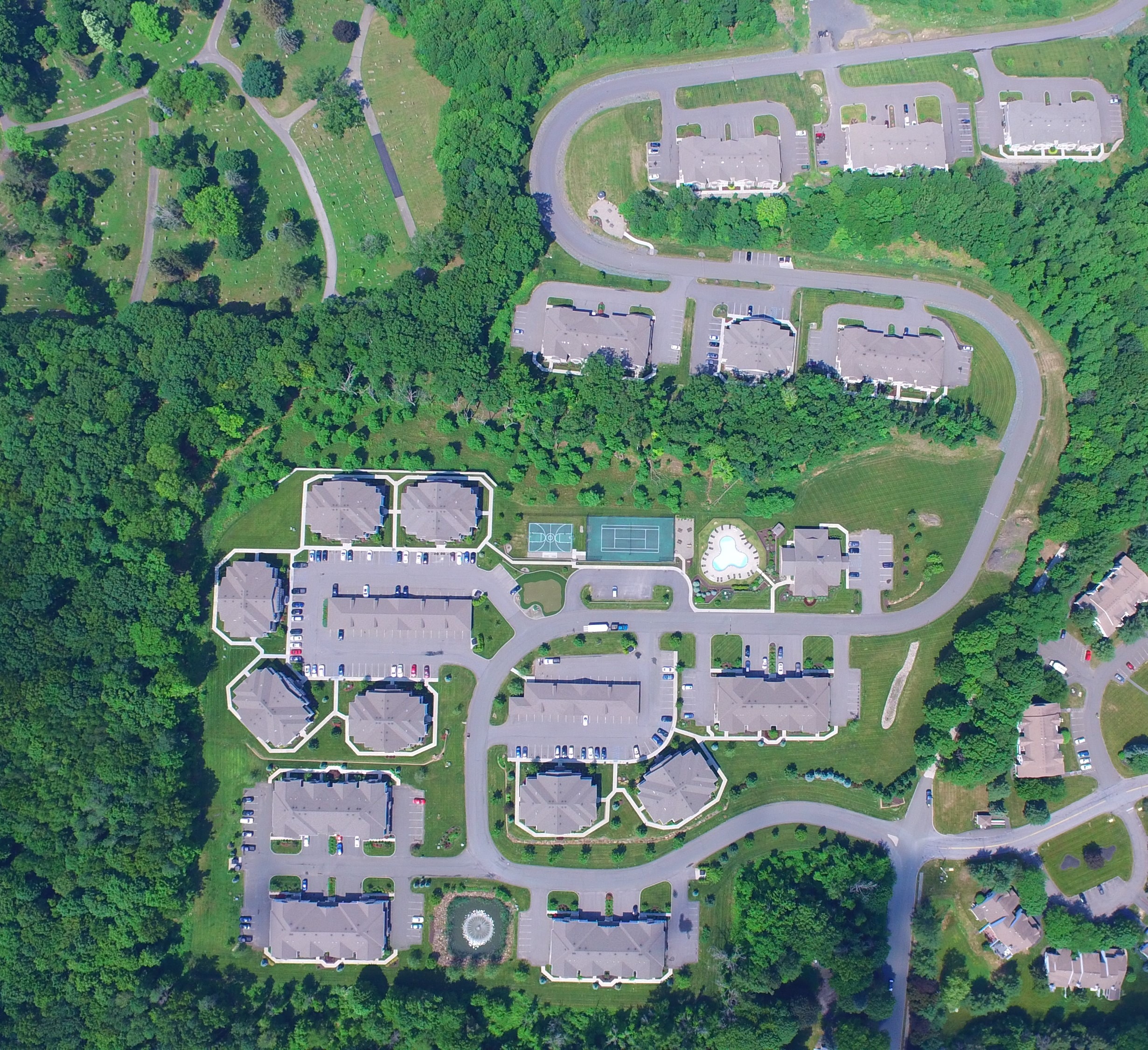 Aerial view of the apartment complex